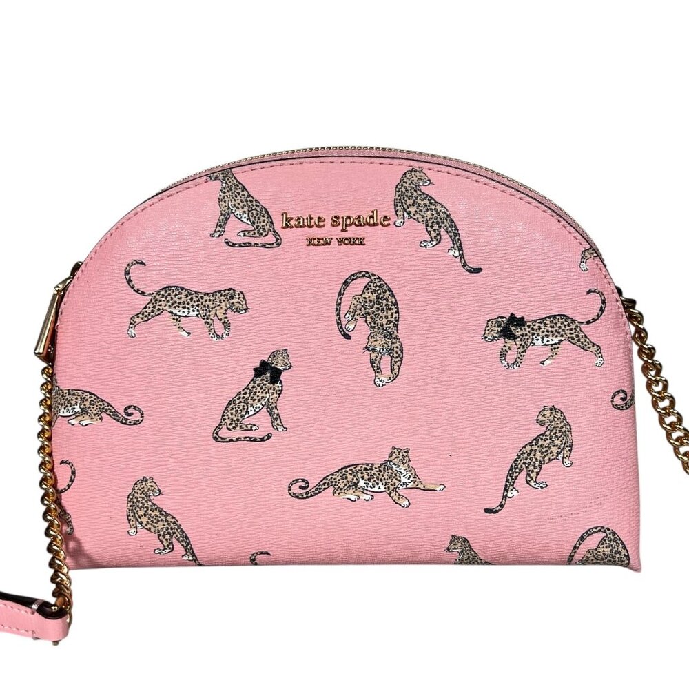 Kate Spade New York Womens Morgan Leopard Double-Zip Dome Pink Crossbody Bag - Picture 6 of 16